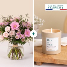 Bouquet de fleurs Plaisir fleuri et sa bougie parfumée