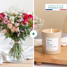 Bouquet de fleurs Joyeux anniversaire et sa bougie parfumée