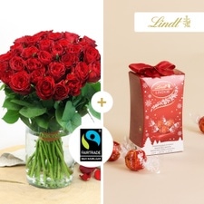 Fleurs et cadeaux Brassée de roses rouges et son ballotin Lindt