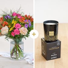 Bouquet de fleurs Chanson douce et sa bougie parfumée