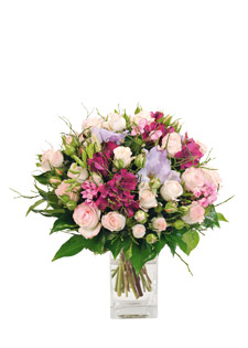 Bouquet de fleurs variées fuchsia, roses et parme