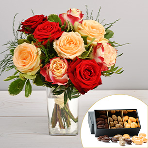 Bouquet de roses Abricotine et ses amandes au chocolat Bouquet de roses Abricotine et ses amandes au chocolat