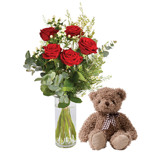 Bouquet de roses Câlin et son ourson Harry Bouquet de roses Câlin et son ourson Harry ourson