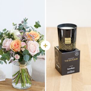 Bouquet de roses Délicatesse et sa bougie parfumée Esteban Bouquets de mariage bohême