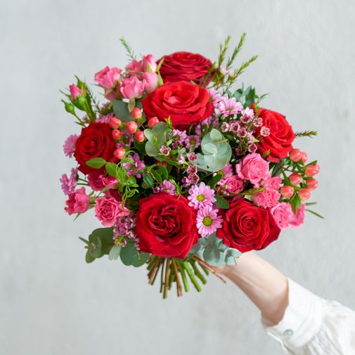 Bouquet de fleurs Eclat de rose et son vase offert