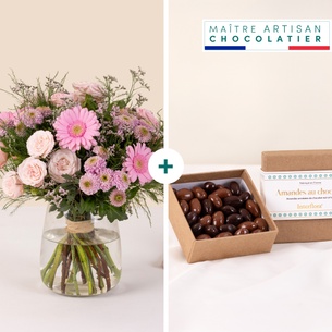 Bouquet de fleurs Plaisir fleuri et ses amandes au chocolat Bouquet de fleurs Plaisir fleuri et ses amandes au chocolat