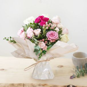 Bouquet de roses Vanille fraise & Bulle d'eau Remerciements