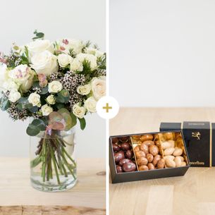 Bouquet de roses Vert coton et ses amandes au chocolat Cadeau Mariage