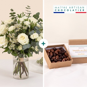 Bouquet de roses Vert coton et ses amandes au chocolat Bouquet de roses Vert coton et ses amandes au chocolat Fête du chocolat