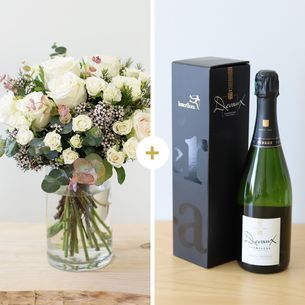Bouquet de roses Vert coton et son champagne Devaux Collection Homme Festif