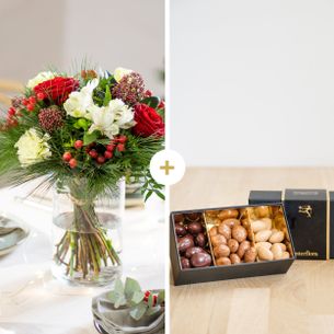 Fleurs et cadeaux Joyeuses fêtes & Amandes au chocolat