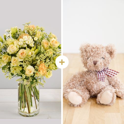Bouquet de fleurs Auréal et son ourson Harry