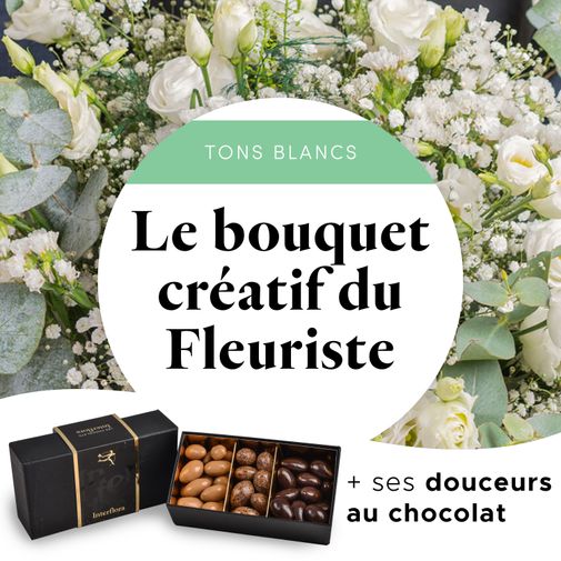 Fleurs et cadeaux Bouquet blanc du fleuriste & Amandes au chocolat