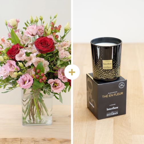 Bouquet de fleurs Frimousse et sa bougie parfumée Estéban