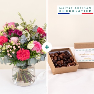 Fleurs et cadeaux Rosa bella et ses amandes au chocolat Fleurs et cadeaux Rosa bella et ses amandes au chocolat