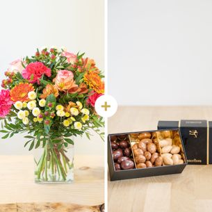 Bouquet de fleurs Tutti frutti et ses amandes au chocolat Bon rétablissement