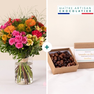 Bouquet de fleurs Tutti frutti et ses amandes au chocolat Bouquet de fleurs Tutti frutti et ses amandes au chocolat