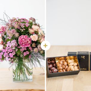 Bouquet de fleurs Velours et ses amandes au chocolat Fleurs et gourmandises