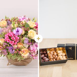 Bouquet de fleurs Zeste tendre et ses amandes au chocolat Fleurs et gourmandises