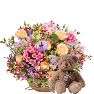 Bouquet de fleurs Zeste tendre et son ourson Harry ourson