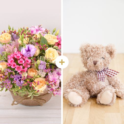 Bouquet de fleurs Zeste tendre et son ourson Harry