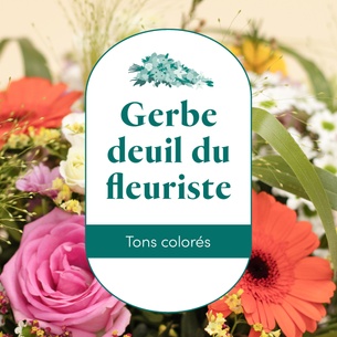 Fleurs deuil Gerbe deuil du fleuriste - tons colorés Fleurs deuil Gerbe deuil du fleuriste - tons colorés Toutes nos compositions de fleurs pour le deuil