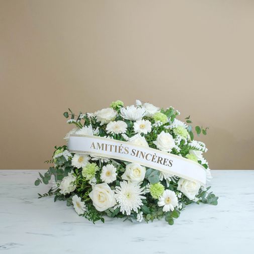 Fleurs deuil Bel hommage blanc