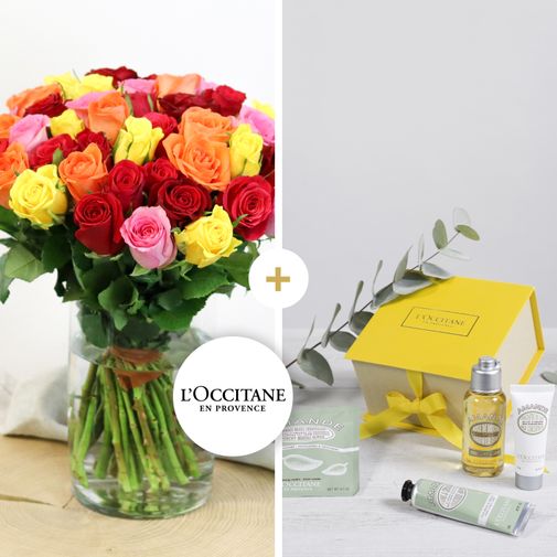 Fleurs et cadeaux Roses multicolores & L'occitane en Provence