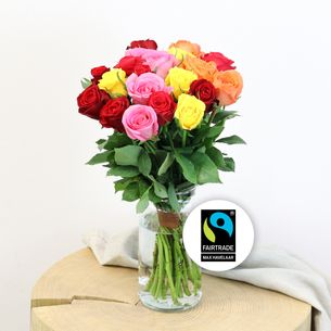 Fleurs et cadeaux Brassée de roses multicolores Max Havelaar Fleurs et cadeaux Brassée de roses multicolores Max Havelaar
