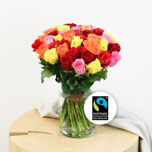 Bouquet de roses Brassée de roses multicolores Max Havelaar Livraison fleurs Fête des Grands-Mères - Dimanche 3 Mars