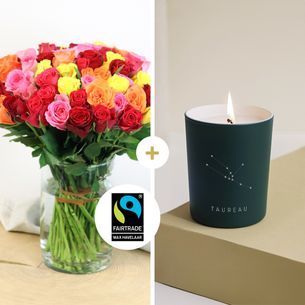 Bouquet de fleurs Brassée de roses multicolores - Taureau Bouquet de fleurs Brassée de roses multicolores - Taureau