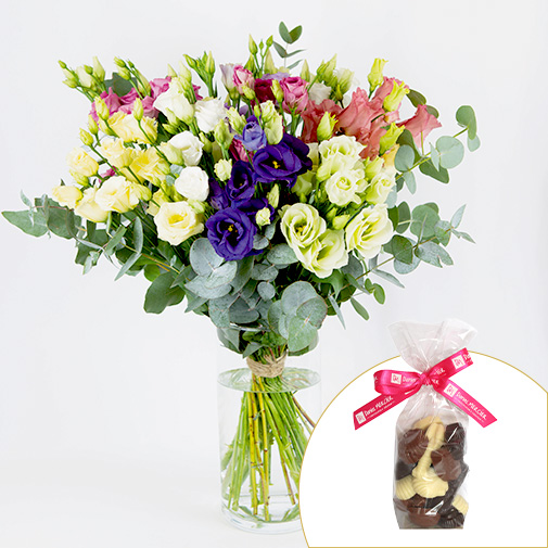 Bouquet de fleurs Brassée de lisianthus et sa friture en chocolat