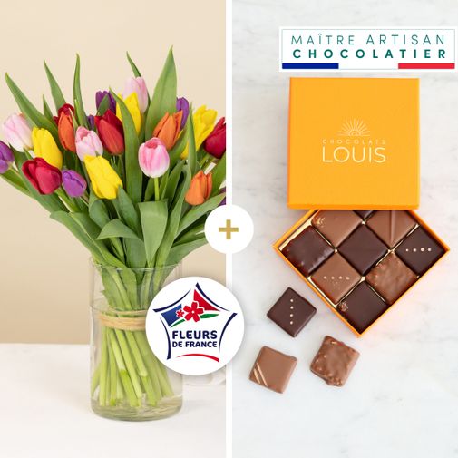 Fleurs et cadeaux Brassée de tulipes et ses chocolats