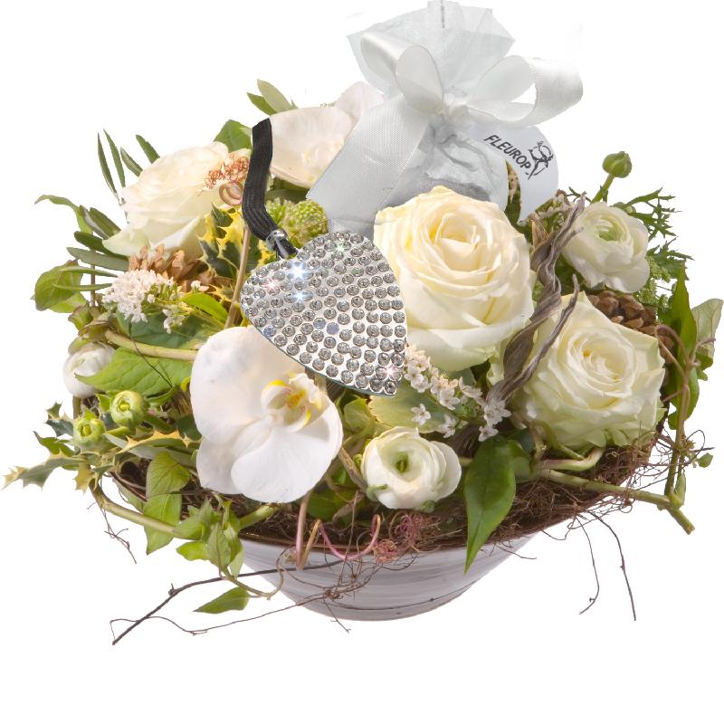 Bouquet de fleurs White Princess, incl. key ring with 112 Swarovski® crystals