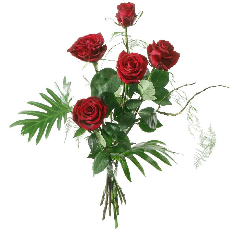 Bouquet de fleurs 5 Red Roses with greenery