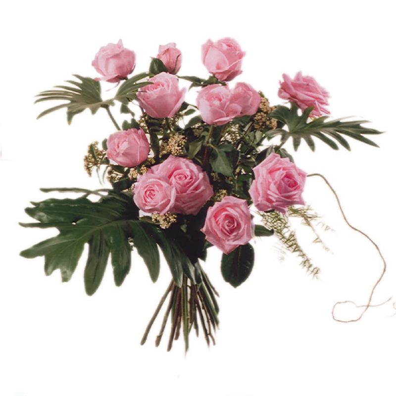 Bouquet de fleurs 12 Pink Roses with greenery