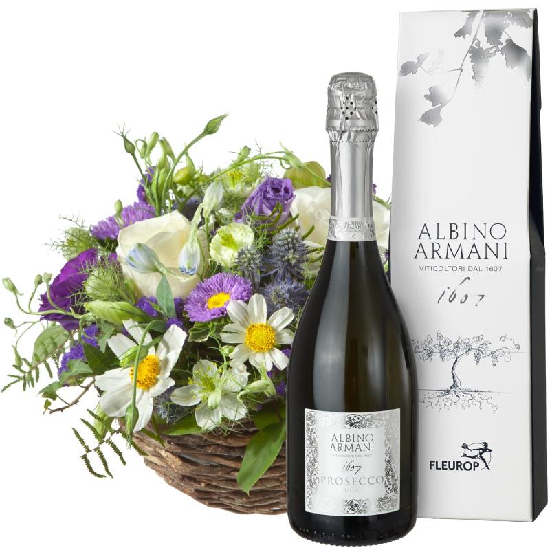 Bouquet de fleurs Beautiful Summer Basket with Prosecco Albino Armani DOC (75c