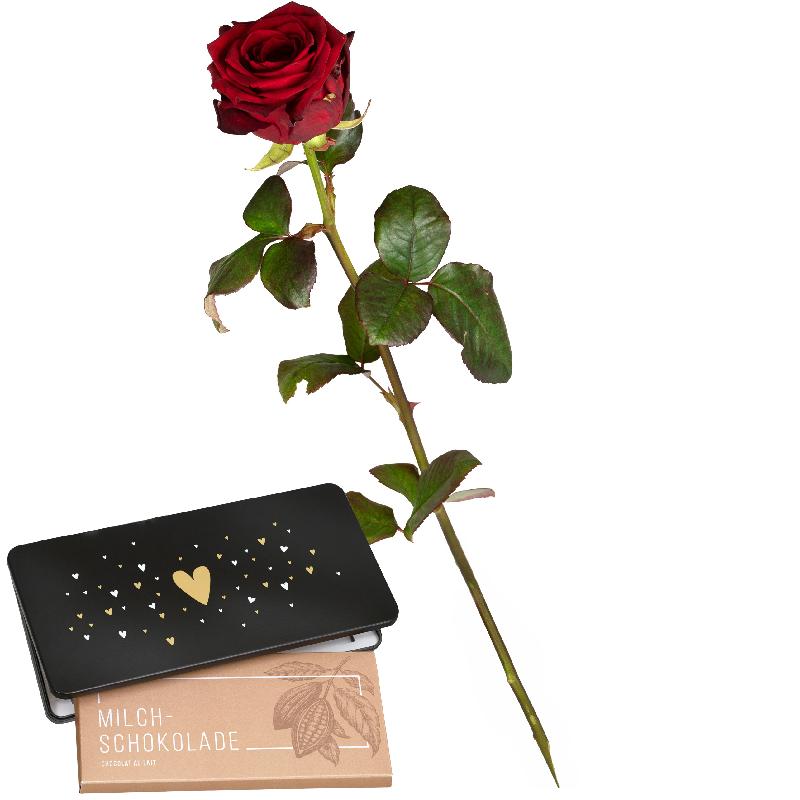 Bouquet de fleurs 1 Red Rose with bar of chocolate «Heart»
