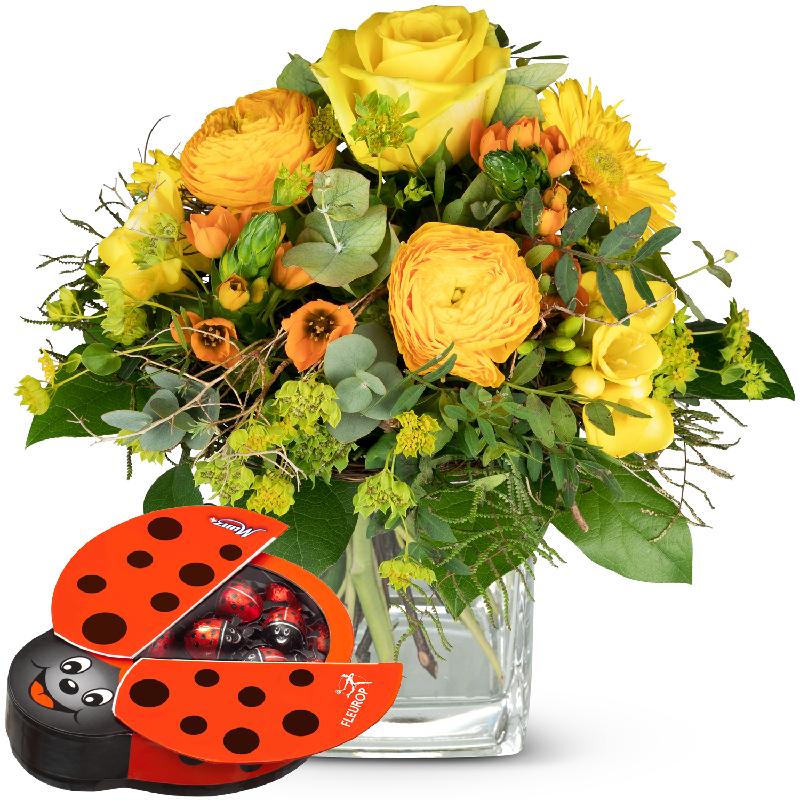 Bouquet de fleurs Little Sunshine with Munz chocolate ladybird