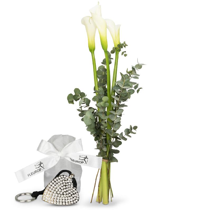 Bouquet de fleurs White Elegance, incl. Key Ring with 112 Swarovski® crystals