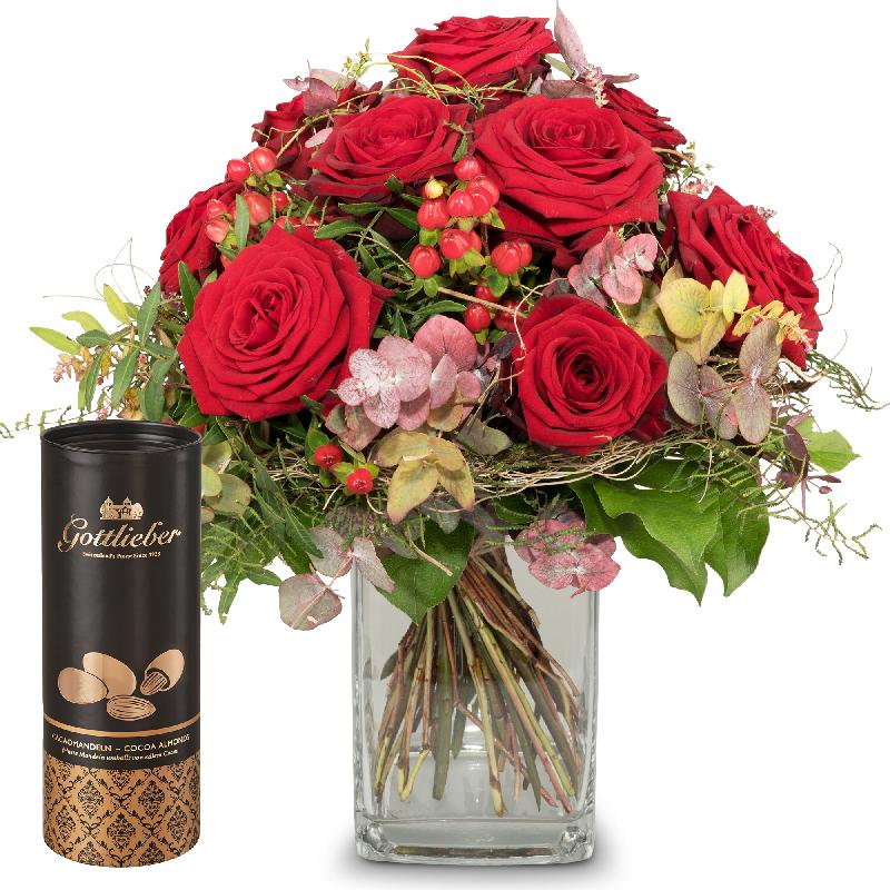 Bouquet de fleurs I Love You with Gottlieber cocoa almonds