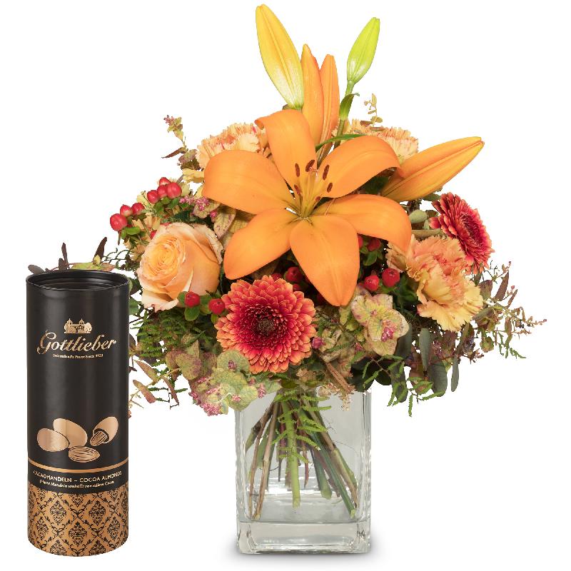 Bouquet de fleurs Harmony of Lilies with Gottlieber cocoa almonds