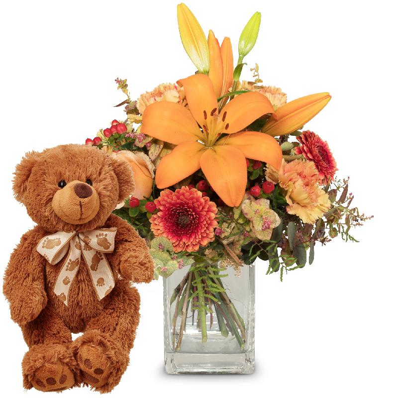 Bouquet de fleurs Harmony of Lilies with teddy bear (brown)