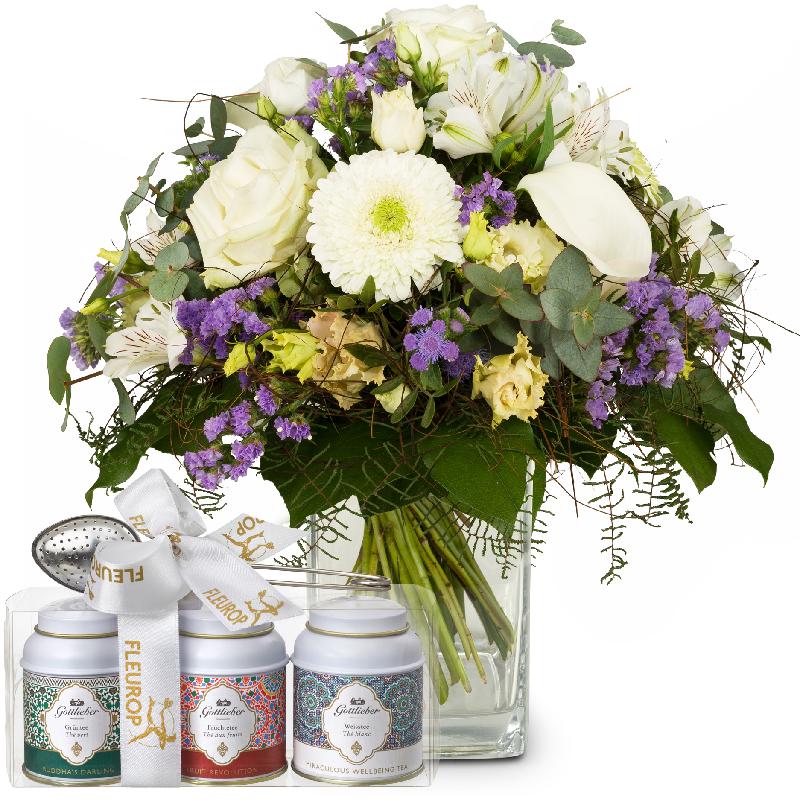 Bouquet de fleurs Simply Heavenly ... with Gottlieber tea gift set