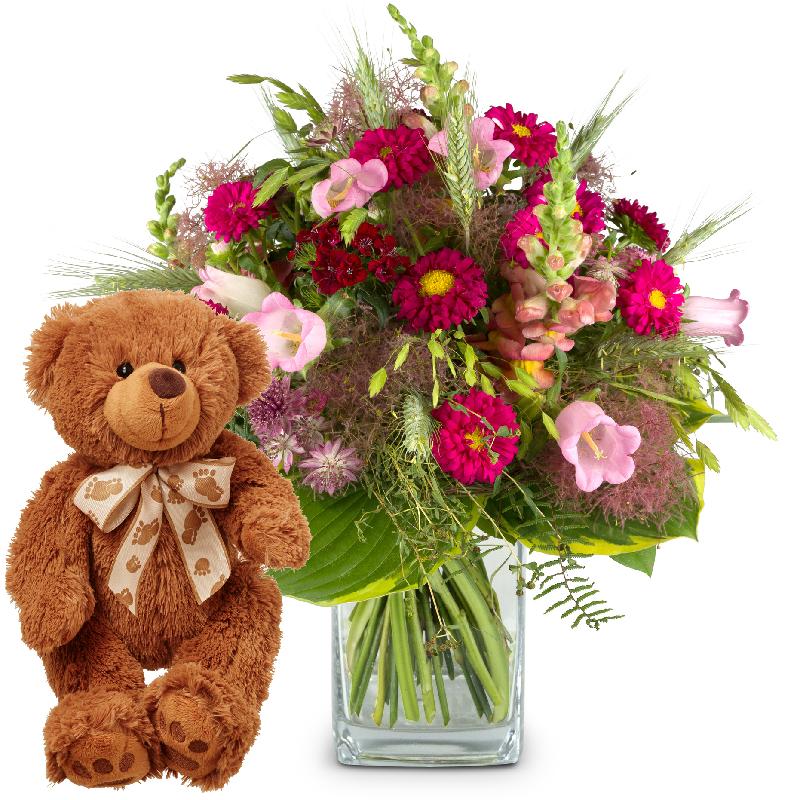 Bouquet de fleurs Flower Kiss with teddy bear (brown)