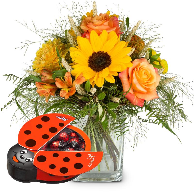 Bouquet de fleurs Smiley with chocolate ladybird