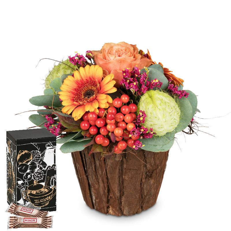 Bouquet de fleurs Happy Surprise with Minor Split in trendy gift tin