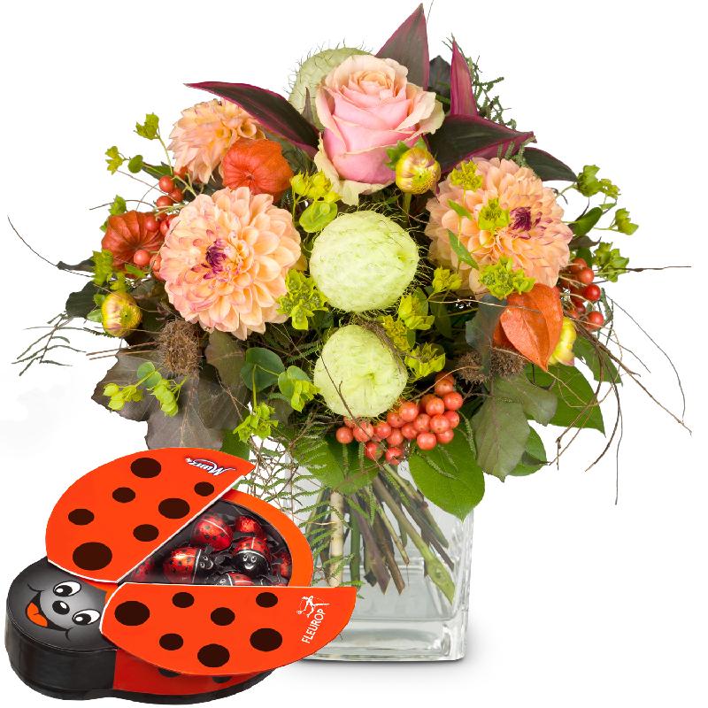 Bouquet de fleurs Little Indian Summer with chocolate ladybird