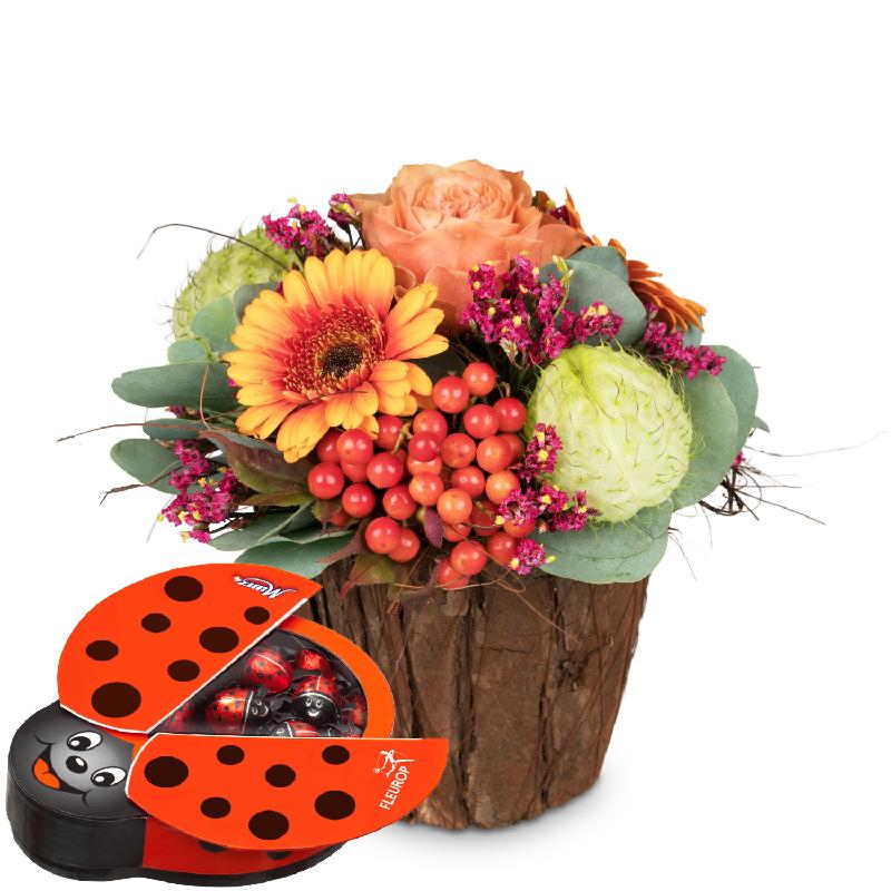 Bouquet de fleurs Happy Surprise with chocolate ladybird