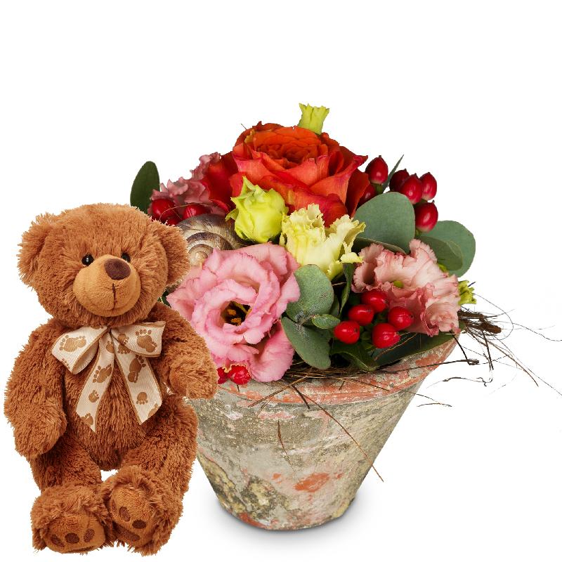 Bouquet de fleurs Flower Kiss with teddy bear (brown)